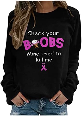 Информираността за Рака на гърдата Розовата Лента Ризи с Дълъг Ръкав за Жени Ежедневни Модни Hoody с Кръгло