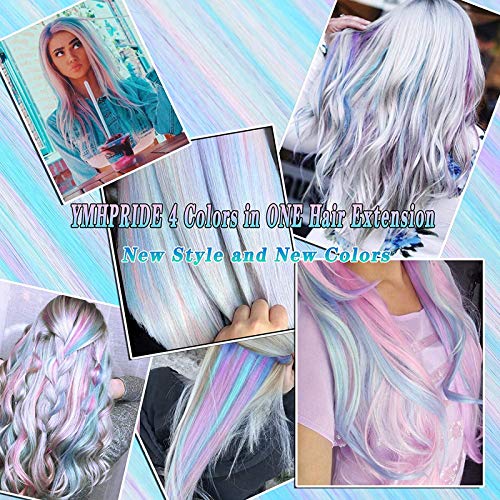 YMHPRIDE, 30 бр., Цветен Шнола за коса разширения, 20 инча, Многоцветни Топлоустойчива Директни изкуствена коса