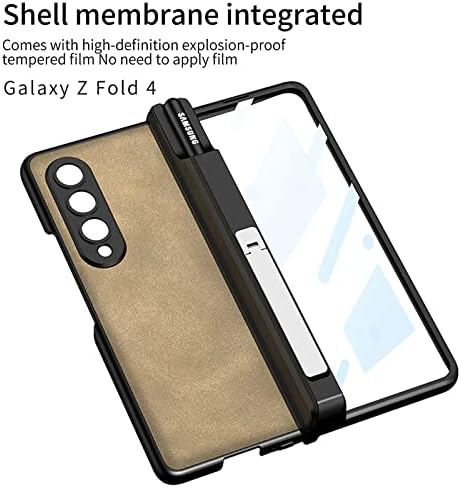 ФИРМЕН КОМПЛЕКТ за Samsung Galaxy Z Fold 4 Case, Кожен калъф Galaxy Z Fold 4 със стойка и капацитивен държач за химикалки, Капаци на панти all inclusive за Samsung Z Fold 4 (зелен)