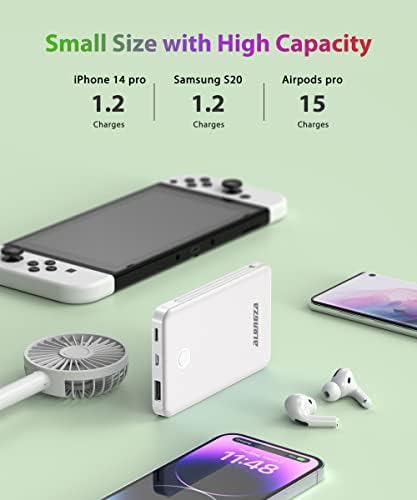 Alongza 2 опаковки 6000 mah Вградена Кабелни захранвания Малко Лесно Преносимо Зарядно Тънък Батерия за iPhone и Android