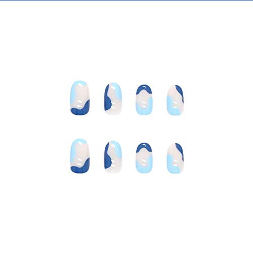 CRRLtry Press on Nails-Къси с форма на бадем Френски Режийни ноктите с Swirls, Многоцветни Режийни Ноктите,