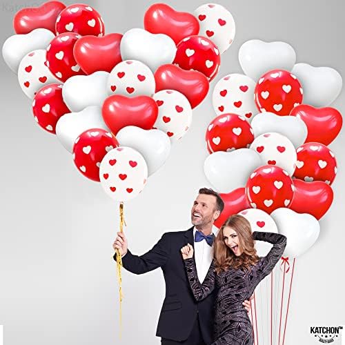 Червени и бели балони за Деня на Свети Валентин от латекс - Опаковка от 40 броя | балони във формата на сърце