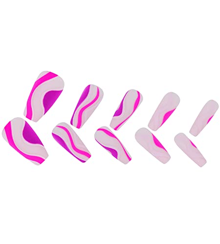 Hzacye 24 бр., Дълги режийни ноктите с модел под формата на спирала, Режийни нокти с лепило за нокти, за нокти за жени (Дълга лилава спирала)
