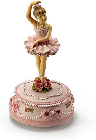 Млада Грациозная Въртяща се Балерина с Музикална фигура от Рози и Ленти - Много песни по избор - Три монети