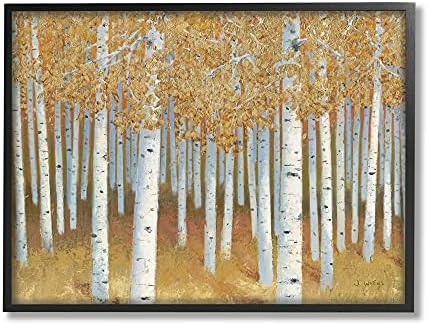 Stupell Industries Есенни листа Бреза Селски Пейзаж Гора, Дизайн на Джеймс Винс Стенно изкуство в Черна рамка,