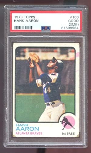 1973 Topps 100 Ханк Аарон PSA 2 (MK) Бейзболна картичка MLB Атланта Брэйвз - Бейзболни картички с надпис Slabbed