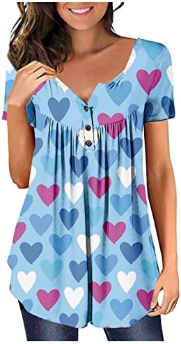Дамски потник на Свети Валентин -Ризи Хенли с дълъг ръкав, Блузи с V-образно деколте, Туники, копчета, Струящиеся