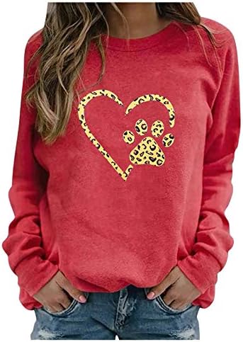 Тениска със Сърце, Модна Тениска с дълъг ръкав за жени, Пуловер с кръгло деколте, Свитшоты в Свети Валентин,