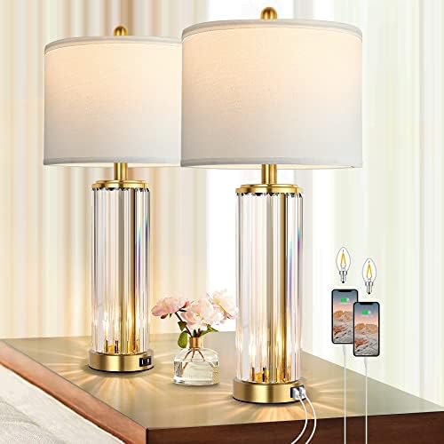 QiMH Златни Настолни лампи за спалня, Комплект от 2-те крушки с ночником, Съвременната Нощна лампа от Прозрачен
