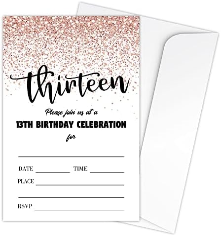 Покани Картички на парти в чест на 13-ти рожден ден Zodvery - Тематичен комплект за партита с розов и златист