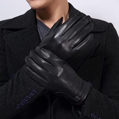 TREXD / Модни Топли Мъжки Зимни Топли Кожени ръкавици за шофиране в корейски стил, Мъжки Кожени ръкавици (Цвят: