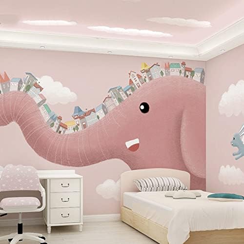 Стенни тапети 195 x 120 см (Широчина x Височина) Розова Детска Стая за Момиче-Слон Спалня Фон Стенни Рисувана