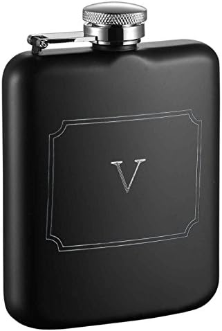 Колба Visol Products Podova с надпис инициалом, 6 унции на буквата V, матово-черна