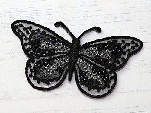 Апликация във формата на пеперуда, Бродирани Желязо с пайети На Мотиве Черно - всеки