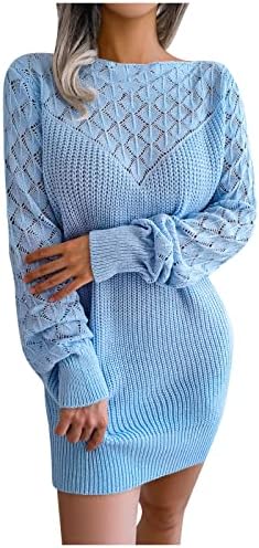 NOKMOPO Рокля-пуловер за жени 2023, Есенно-Зимния Ежедневна Рокля с кръгло деколте и Висока Талия, Чанта, Рокля-пуловер