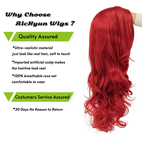 RicHyun Женски дълги къдрави коси вълнообразни червена перука с насипни вълнообразни страничната част, пълен