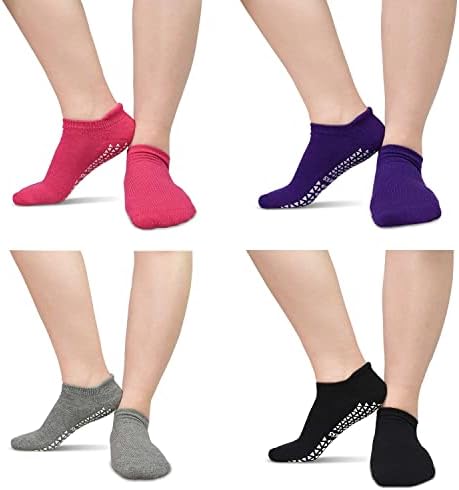 Чорапи за Йога с балетна поставка за Пилатес - Elutong, 4 опаковки, Нескользящие Чорапи с подут Захватами за
