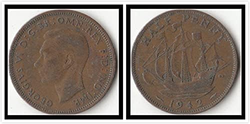 Европейската Британската Монети, деноминирани 0,5 Пени George 6-та година на издаване и КМ Случайна Доставка Колекция от чужди монети