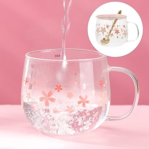 Чаши за еспресо Hemoton Японски Декор Прозрачна Стъклена Чаша, Чаша за вода: Чаша с капак-лъжица за котлен камък