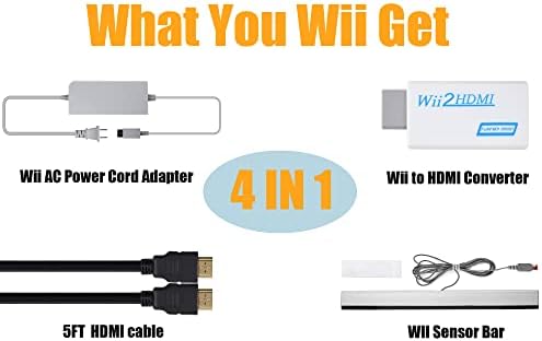 Адаптер 4 в 1 Wii-HDMI + Кабел за захранване Wii ac Адаптер + Панела сензор за Wii, Жичен панел, сензор за движение