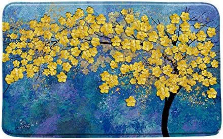 Синьо, Жълто килимче За Баня Дърво, Маслени картини Цветя Сливи Цветна Есен Ваканционни имоти ръчно рисувани