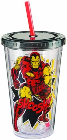 VANDOr LLC 26414 Акрилна Пътна чаша Marvel Iron Man обем 18 мл с Капак и Соломинкой, Червена, Задната и Жълт