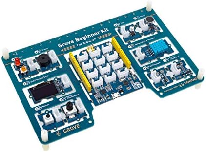 seeed studio Grove Комплект за начинаещи за Arduino, Arduino Starter Kit All-in-one за обучение в STEAM, платка, която е съвместима с Arduino UNO, с 10 сензори и 12 проекти с безплатен курс.