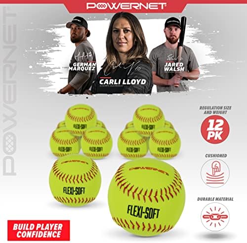 11-инчови софтбольные топки PowerNet Flexi Soft 12 Бр. | Защитен топката с мека гръбначен мозък | Намалена удар | идеален за тренировка отбивающих и младите играчи