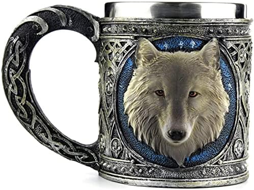 HJTCZHUANYONG Вълча чаша от неръждаема стомана Креативна смола 3d Вълча кафеена чаша Средновековни бирени чаши