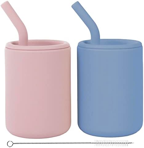 Силиконови детски чаши WeeSprout с соломинками и капаци, за избор на 4 и 8 грама, Комплект от 2 чаши за обучение