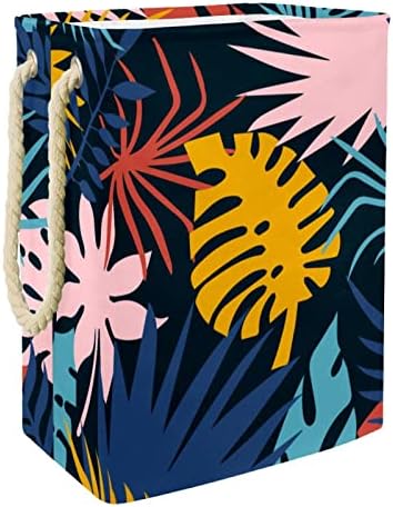 Inhomer Цветен Модел от Тропически Листа, Голяма Кошница за дрехи, Водоустойчив Сгъваема Кошница за дрехи, Органайзер