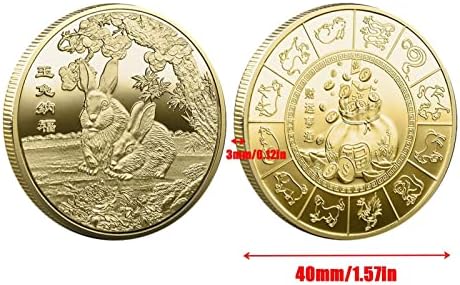 2 БР. Възпоменателни Монети с Китайското Зодиака Заек, 2023 Китайската Нова Година, Монети Зодиака Заек, Щастливата