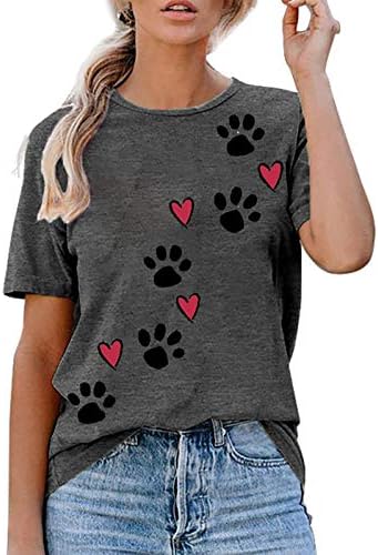 Vekline Тениски с графичен принтом Кучешки Лапи, Дамски Къси Пуловери с Дълги Ръкави, Блузи с Надпис Love Heart,