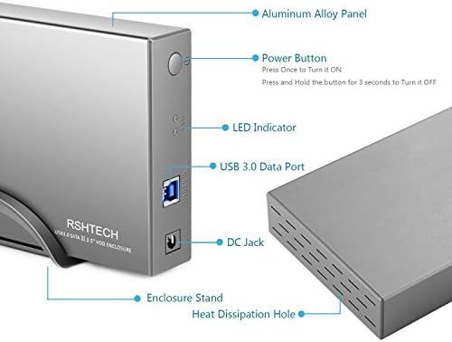 Кутия за твърд диск RSHTECH USB 3.0-SATA Алуминиев Корпус за док-станция за външен твърд диск за 3,5-инчови
