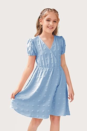 Струящееся рокля с V-образно деколте за момичета, Детски Ежедневни детска Риза в швейцария Грах, Трапециевидные