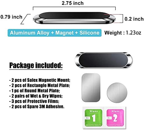 Плоски магнитни стойки за телефон SALEX 2 бр. Черен държач за мобилен телефон за арматурното табло на автомобила,