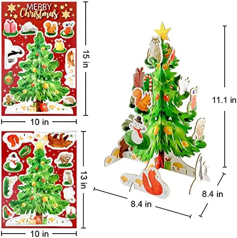 Мини Коледна Елха с Декорации DIY Pop & Slot Настолна Коледно Дърво, 11-Инчов 3D Пъзел Малка Коледна Елха