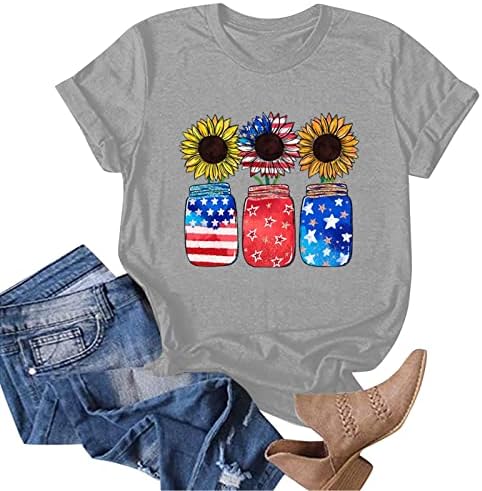 Тениски с Подсолнухом за Жени, Риза на Деня на Независимостта на 4 юли, Флаг на САЩ, Патриотични Тениски, Топ