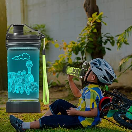 Бебешко шише за вода Attivolife с 3D дизайн на влака, чаша за пътуване с подсветка - 14 грама, екологично Чиста,