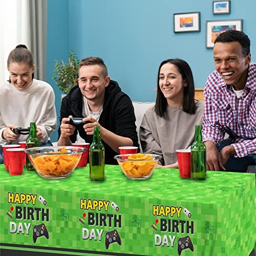Аксесоари за партита с видео игри, Зелени Покривки за Еднократна употреба за игри рожден Ден, Украса игри рожден