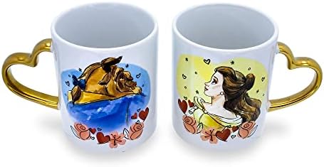 Комплект керамични чаши Дисни Beauty and the Beast със скулптурни дръжка и дръжки във формата на сърце | Всяка