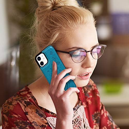SUPWALL е Съвместим с iPhone 12 Mini 5G Чанта-портфейл, чанта за Носене с държач за карти, Тисненая Пеперуда, Изкуствена Кожа Премиум-клас, Двойни Магнитни копчета, флип-надолу
