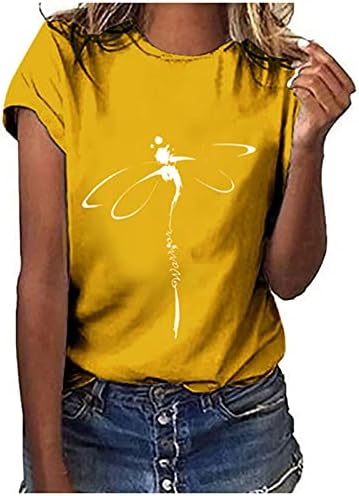 Блузи с къс ръкав за Жени, Тениски с Стрекозой и Животните Принтом, Блуза, Ежедневни Лятна Класическа Базова