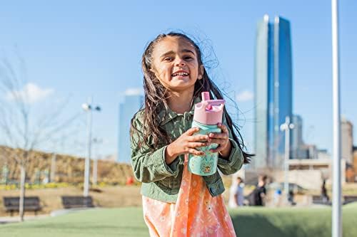 Просто Модерна Детска Бутилка за вода със Сламен капак | за многократна употреба Чаша от Неръждаема Стомана с Изолация за малки деца, Момичета, Момчета | Колекция Summ