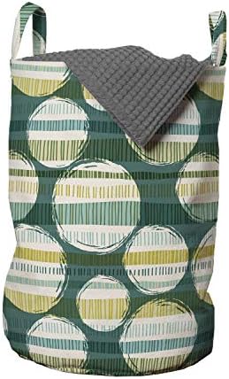 Foldout Жълто-Зелена Чанта за дрехи, Кръгове и лента с Ивици, Нарисувани в стила на ръчно изработени, Кошница