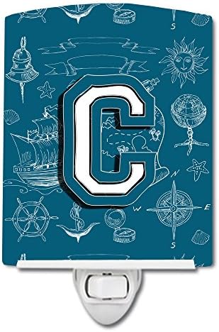 Carolin's Treasures CJ2014-Керамични лека нощ с буквата C под формата на морски драскулки, с начален азбука, Компактен, сертифициран UL, идеални за спални, баня, детска, коридор, к?