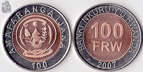 Африканска Руанда 2007 Г. Монета на 100 Франка, два тона Метална Монета, в два цвята Вградени Монета, Монета