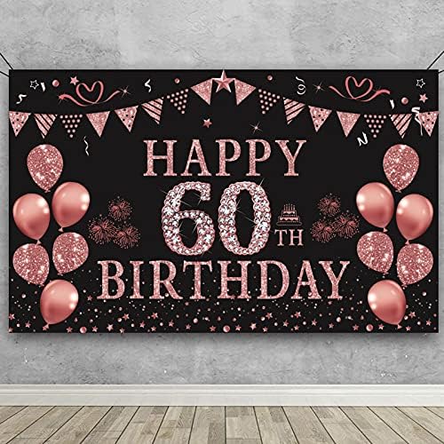 Trgowaul Украса на 60-ия рожден ден на Жените, на Фона на Рожден Ден от Розово Злато, Банер 5,9x3,6 Фута, честит