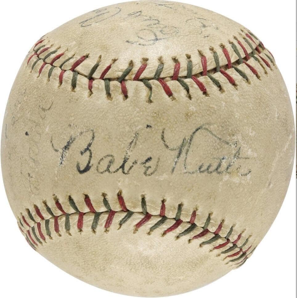 1929 Бейб Рут и Лу Гериг Бейзбол с Множество Автографи на JSA 170320 - Бейзболни топки С автографи