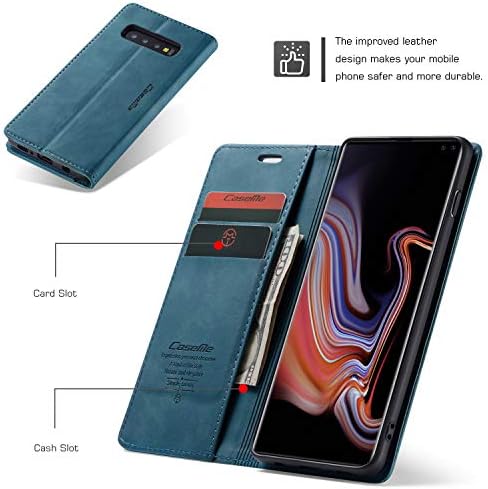 Чанта-портфейл CaseMe за Samsung Galaxy S10 Plus, Защитен от падане Кожена Магнитен Флип калъф ръчна изработка